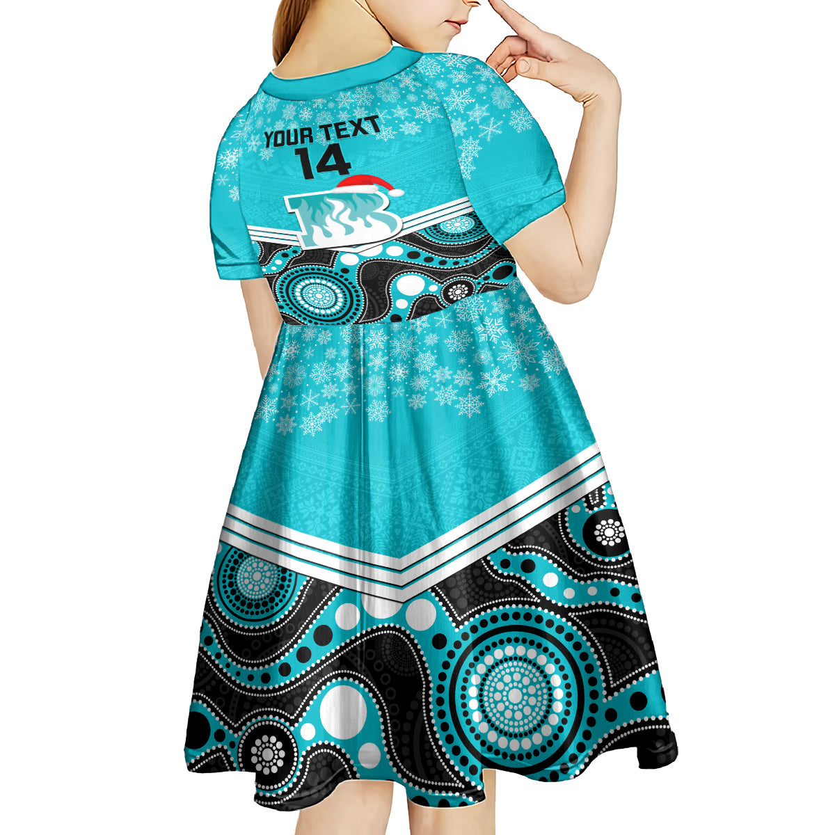 Custom Brisbane Heat Cricket Christmas Kid Short Sleeve Dress Merry Xmas 2023 Indigenous Art - Vibe Hoodie Shop