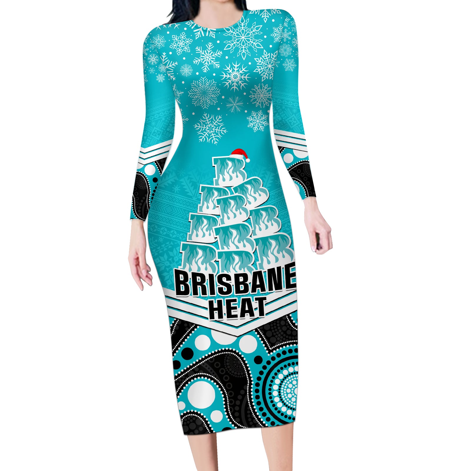 custom-brisbane-heat-cricket-christmas-long-sleeve-bodycon-dress-merry-xmas-2023-indigenous-art