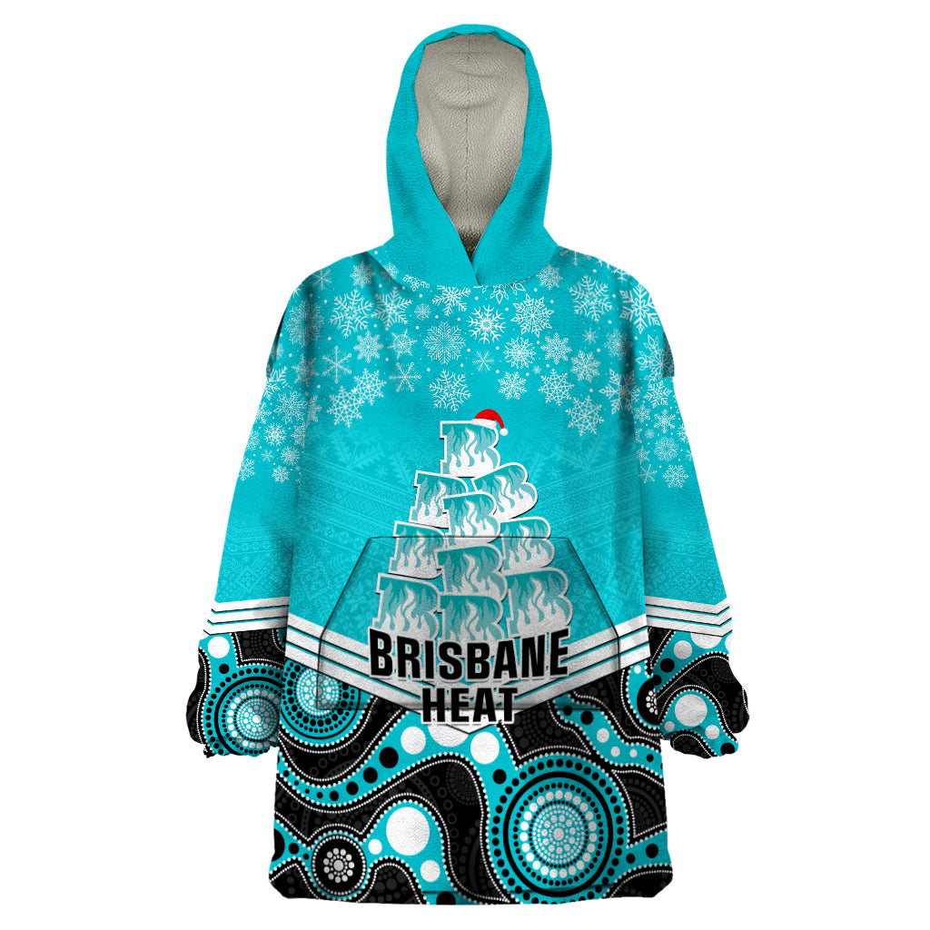 Custom Brisbane Heat Cricket Christmas Wearable Blanket Hoodie Merry Xmas 2023 Indigenous Art - Vibe Hoodie Shop