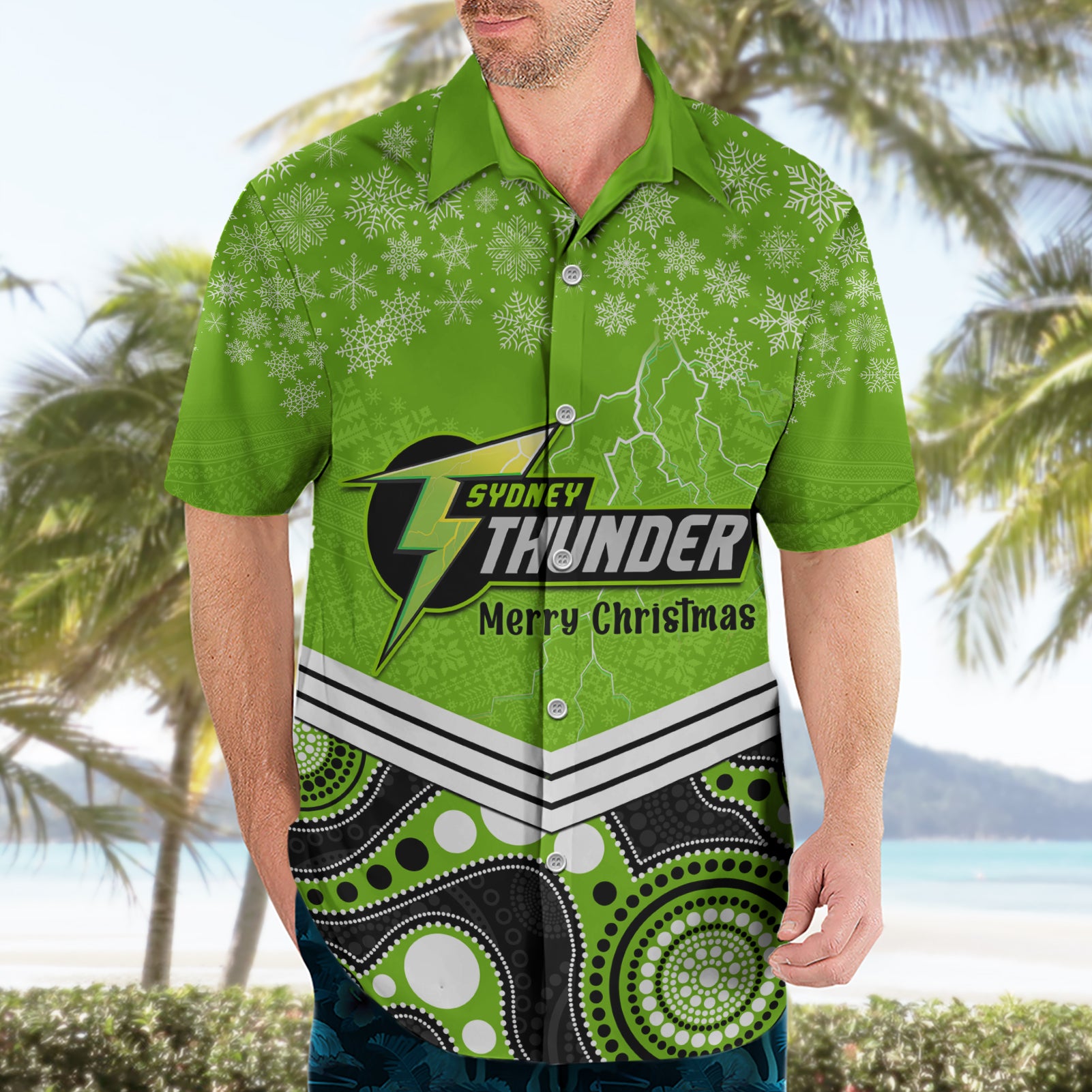 Custom Thunder Cricket Christmas Hawaiian Shirt Merry Xmas 2023 Indigenous Art - Vibe Hoodie Shop