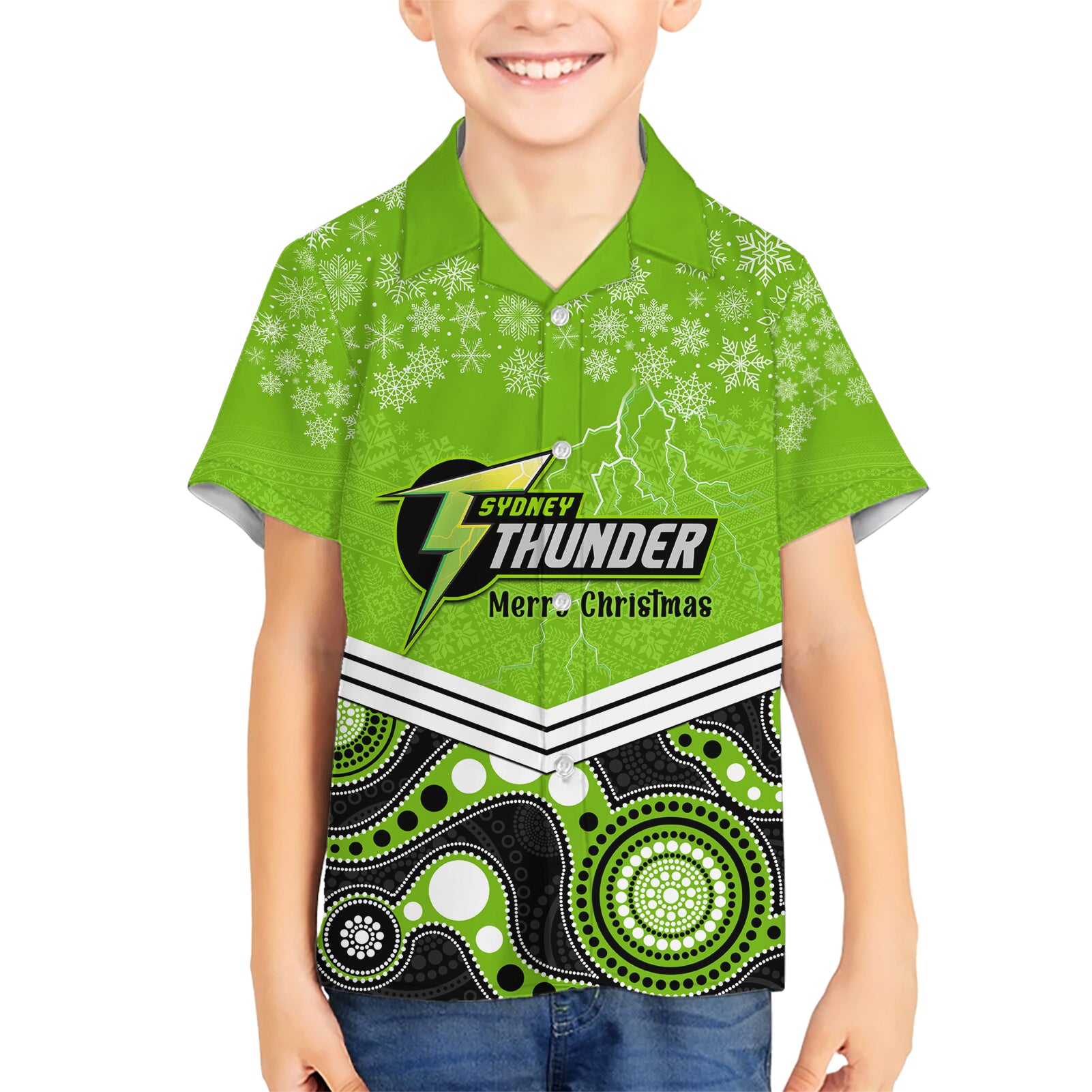 Custom Thunder Cricket Christmas Hawaiian Shirt Merry Xmas 2023 Indigenous Art - Vibe Hoodie Shop