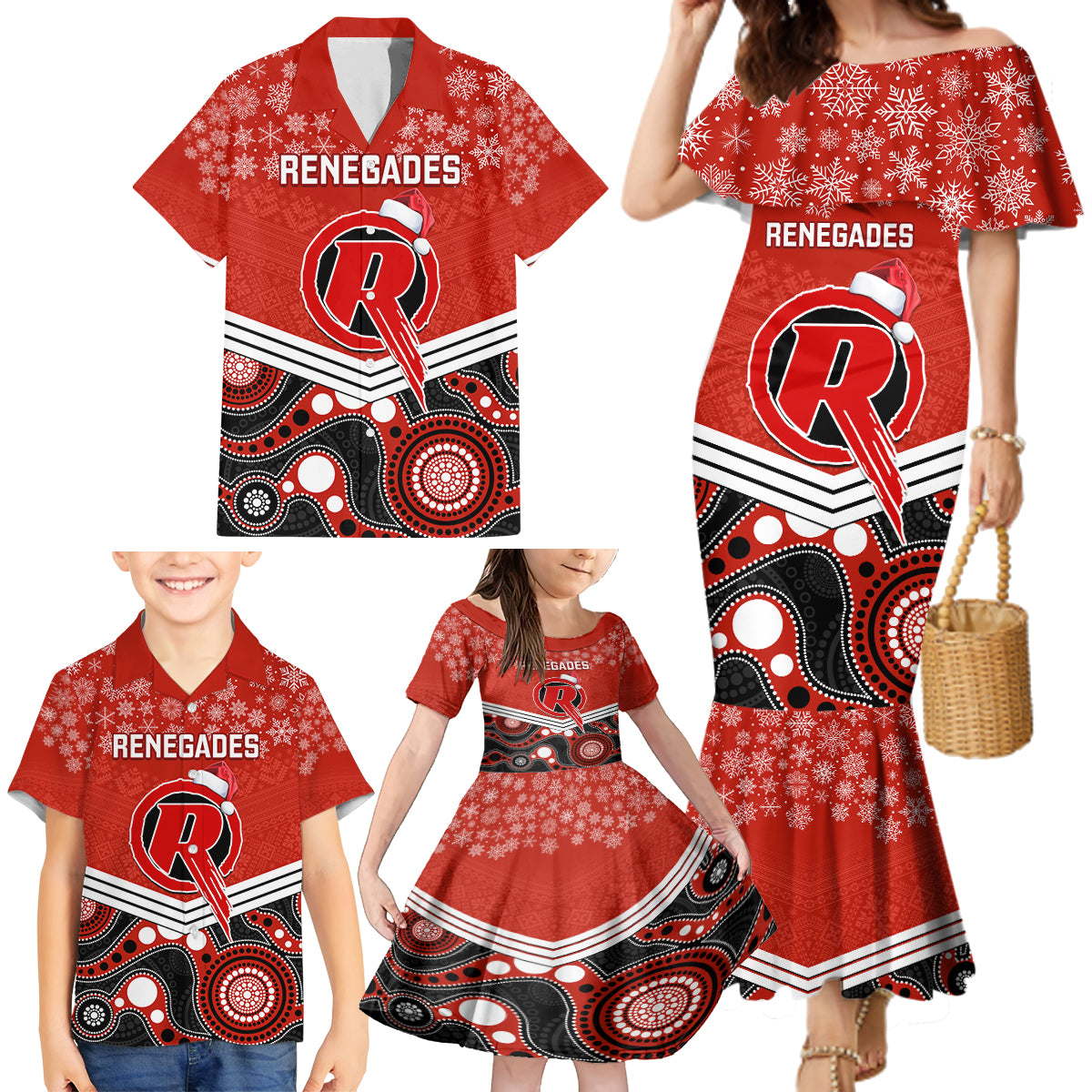 custom-melbourne-renegades-cricket-christmas-family-matching-mermaid-dress-and-hawaiian-shirt-merry-xmas-2023-indigenous-art