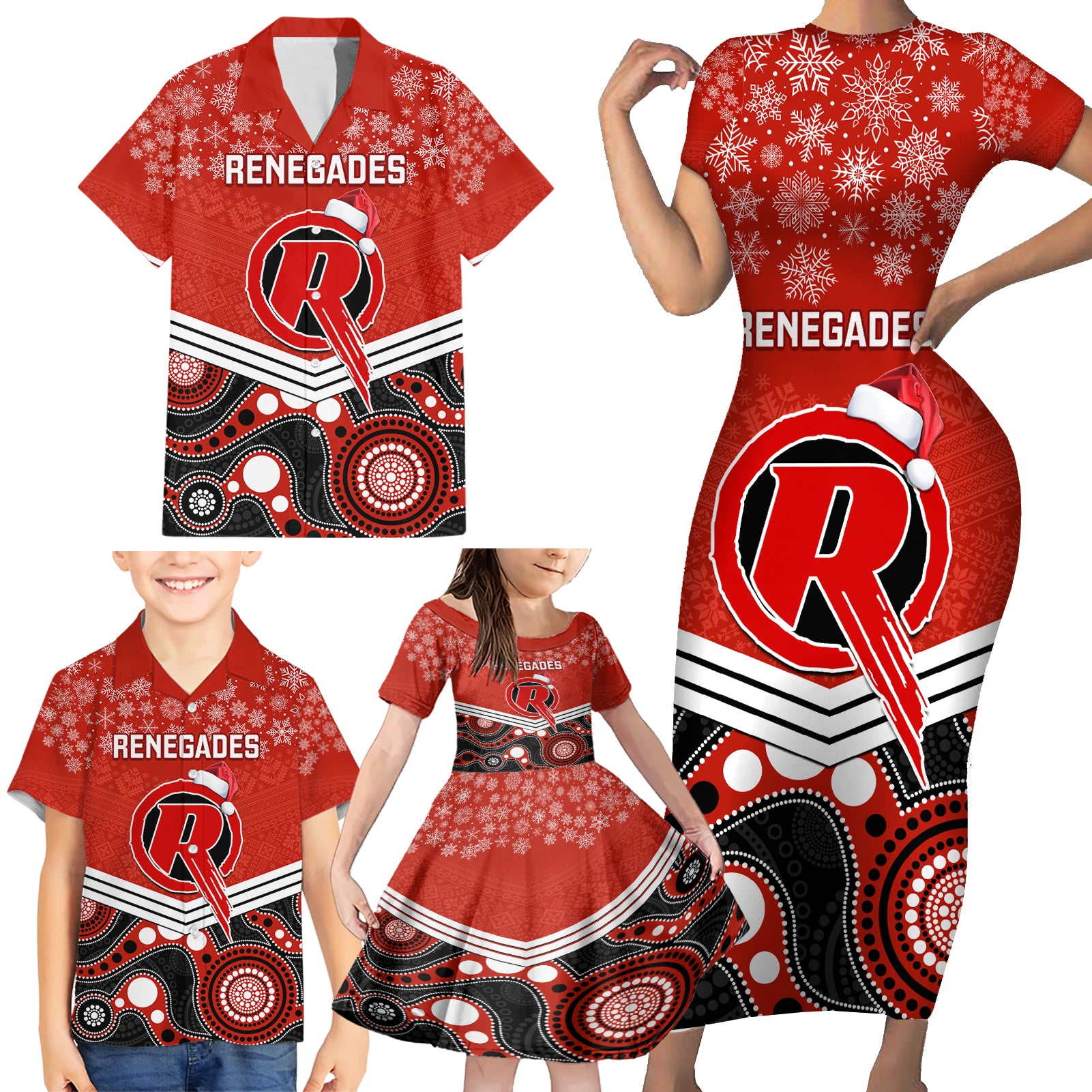 custom-melbourne-renegades-cricket-christmas-family-matching-short-sleeve-bodycon-dress-and-hawaiian-shirt-merry-xmas-2023-indigenous-art