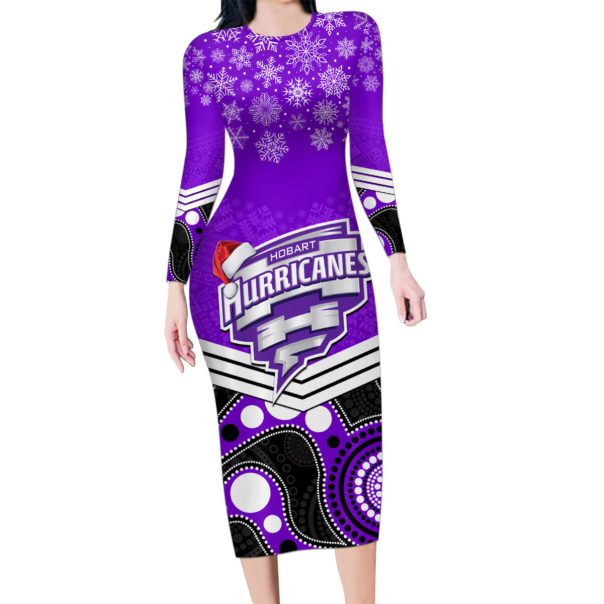 custom-hobart-hurricanes-cricket-christmas-family-matching-long-sleeve-bodycon-dress-and-hawaiian-shirt-merry-xmas-2023-indigenous-art