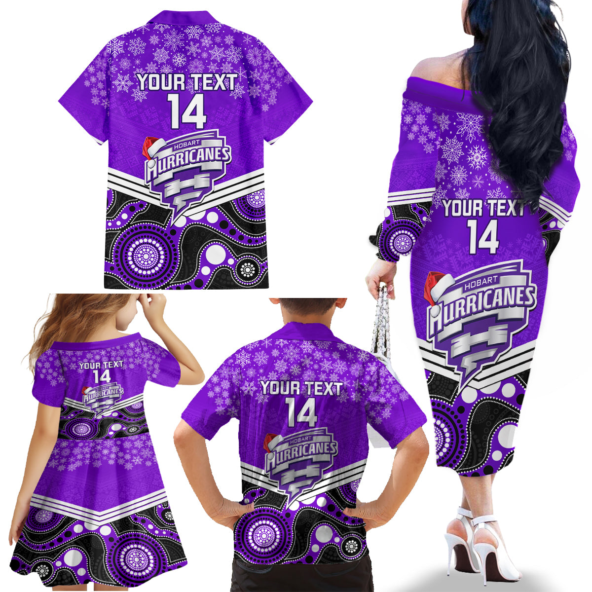 custom-hobart-hurricanes-cricket-christmas-family-matching-off-shoulder-long-sleeve-dress-and-hawaiian-shirt-merry-xmas-2023-indigenous-art