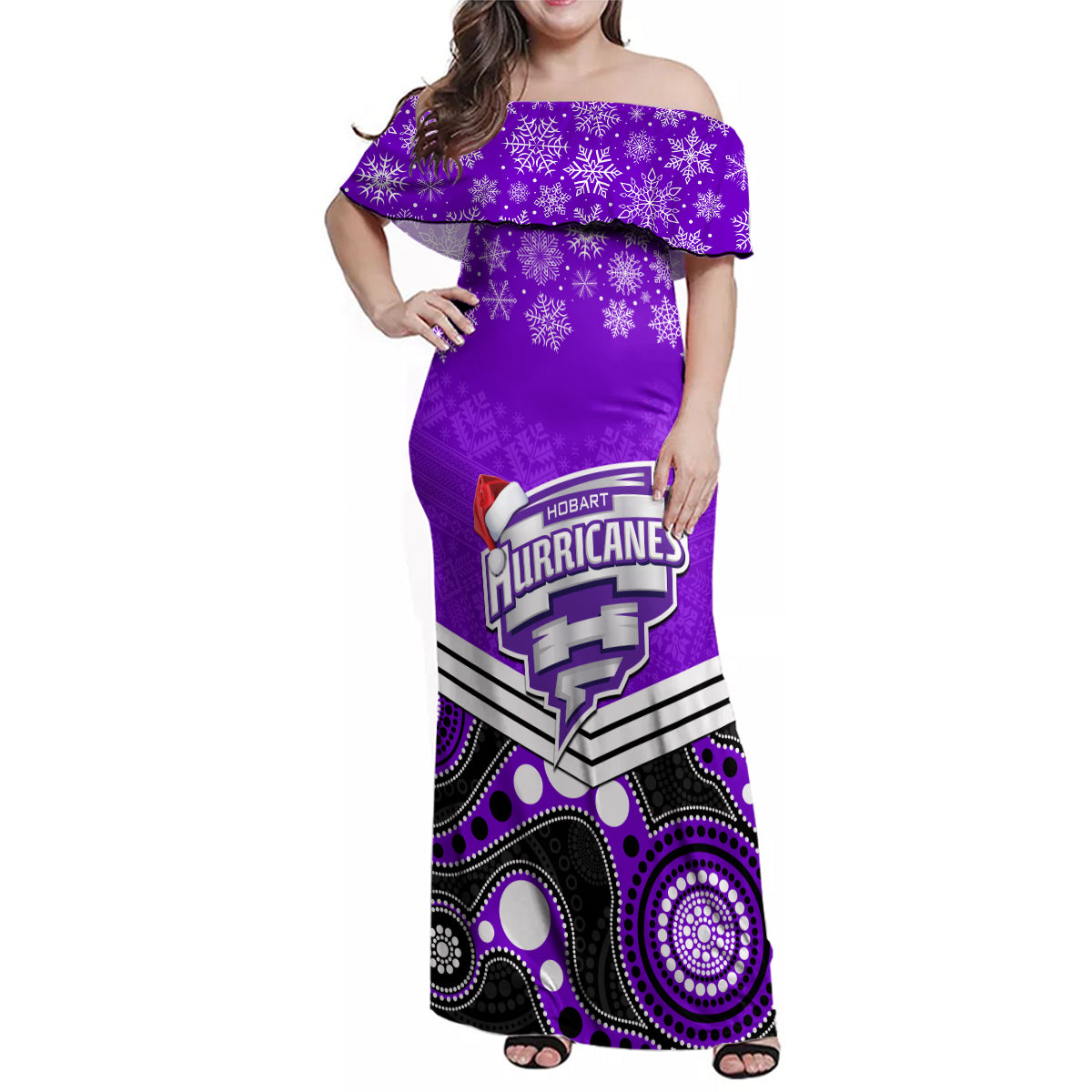 custom-hobart-hurricanes-cricket-christmas-family-matching-off-shoulder-maxi-dress-and-hawaiian-shirt-merry-xmas-2023-indigenous-art