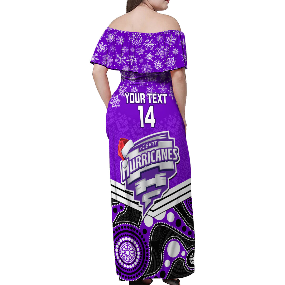 custom-hobart-hurricanes-cricket-christmas-family-matching-off-shoulder-maxi-dress-and-hawaiian-shirt-merry-xmas-2023-indigenous-art