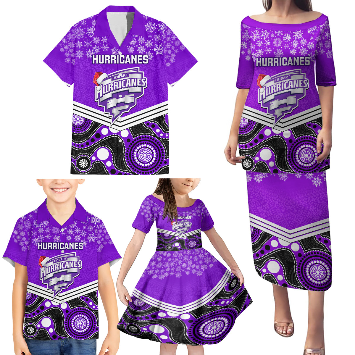 custom-hobart-hurricanes-cricket-christmas-family-matching-puletasi-dress-and-hawaiian-shirt-merry-xmas-2023-indigenous-art