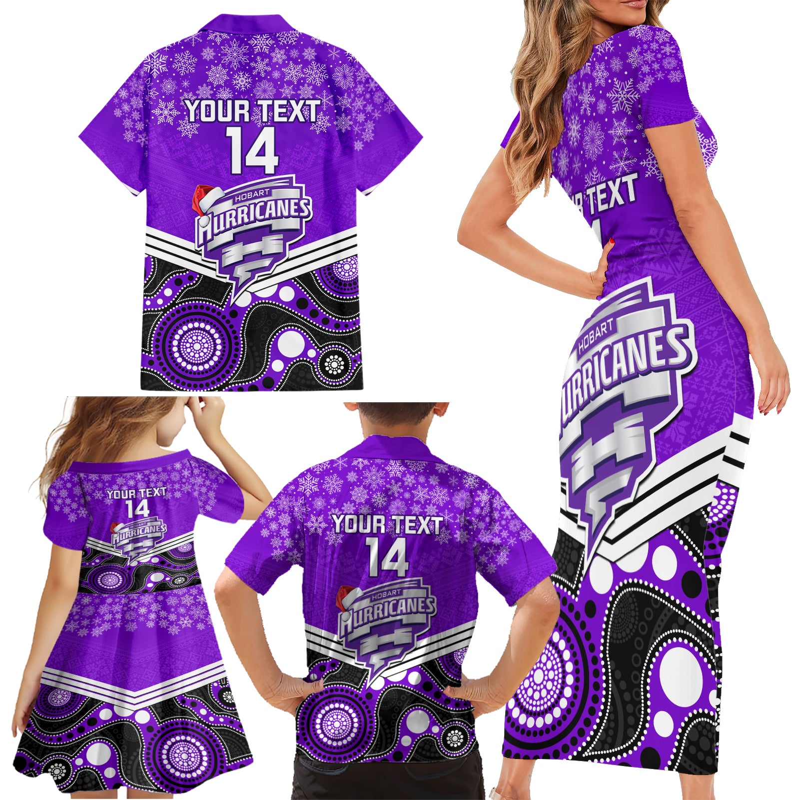 custom-hobart-hurricanes-cricket-christmas-family-matching-short-sleeve-bodycon-dress-and-hawaiian-shirt-merry-xmas-2023-indigenous-art