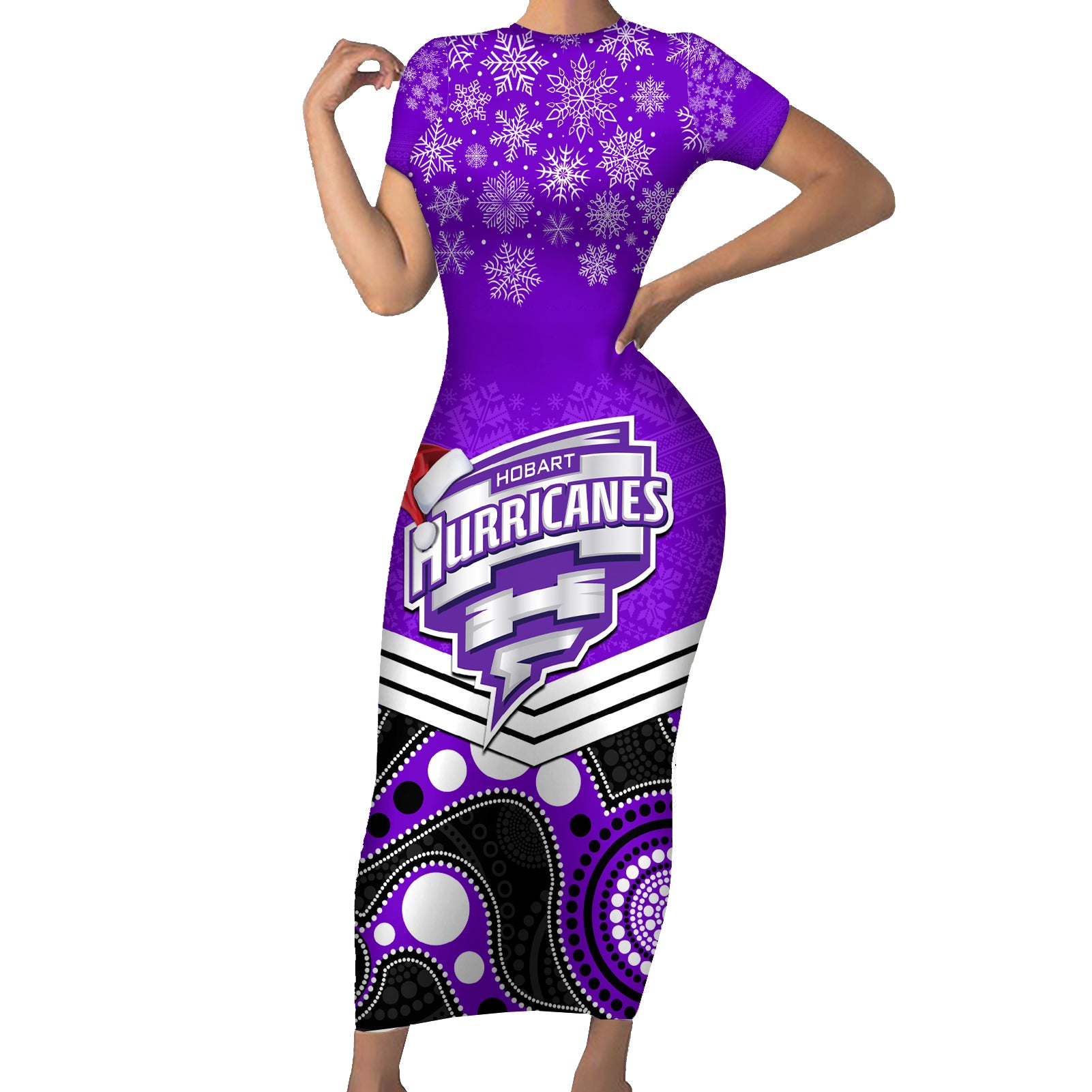 custom-hobart-hurricanes-cricket-christmas-family-matching-short-sleeve-bodycon-dress-and-hawaiian-shirt-merry-xmas-2023-indigenous-art