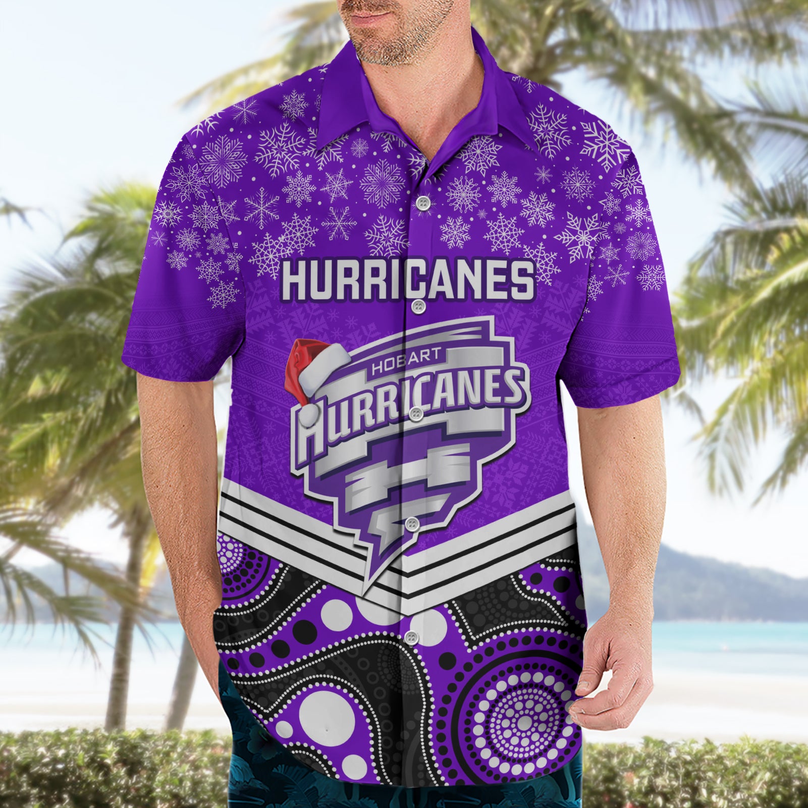 Custom Hobart Hurricanes Cricket Christmas Hawaiian Shirt Merry Xmas 2023 Indigenous Art - Vibe Hoodie Shop