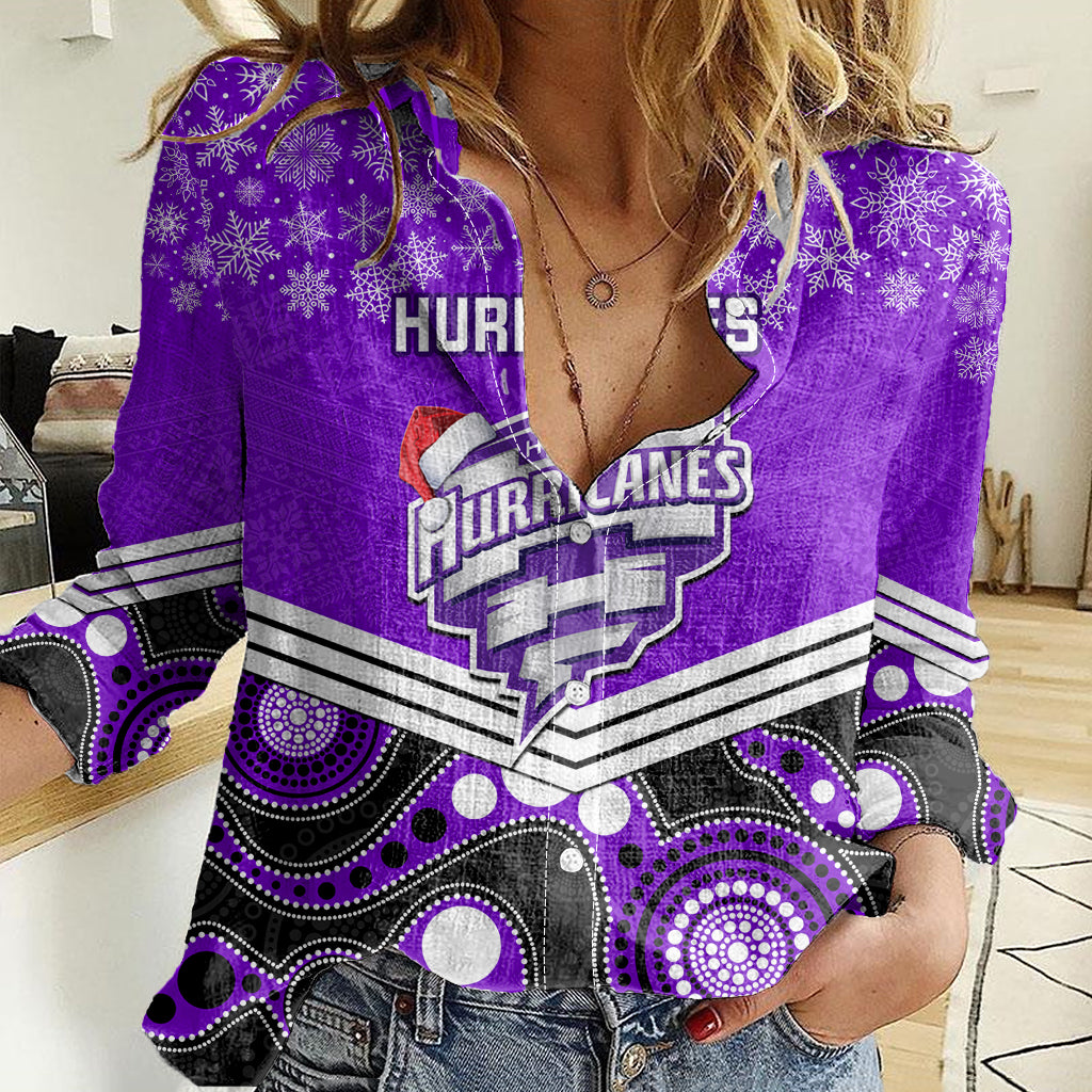 Custom Hobart Hurricanes Cricket Christmas Women Casual Shirt Merry Xmas 2023 Indigenous Art - Vibe Hoodie Shop