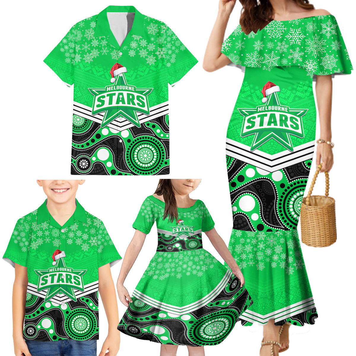 custom-melbourne-stars-cricket-christmas-family-matching-mermaid-dress-and-hawaiian-shirt-merry-xmas-2023-indigenous-art