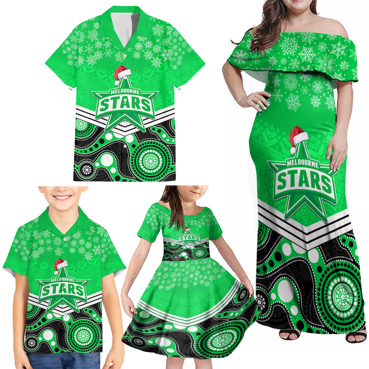 custom-melbourne-stars-cricket-christmas-family-matching-off-shoulder-maxi-dress-and-hawaiian-shirt-merry-xmas-2023-indigenous-art