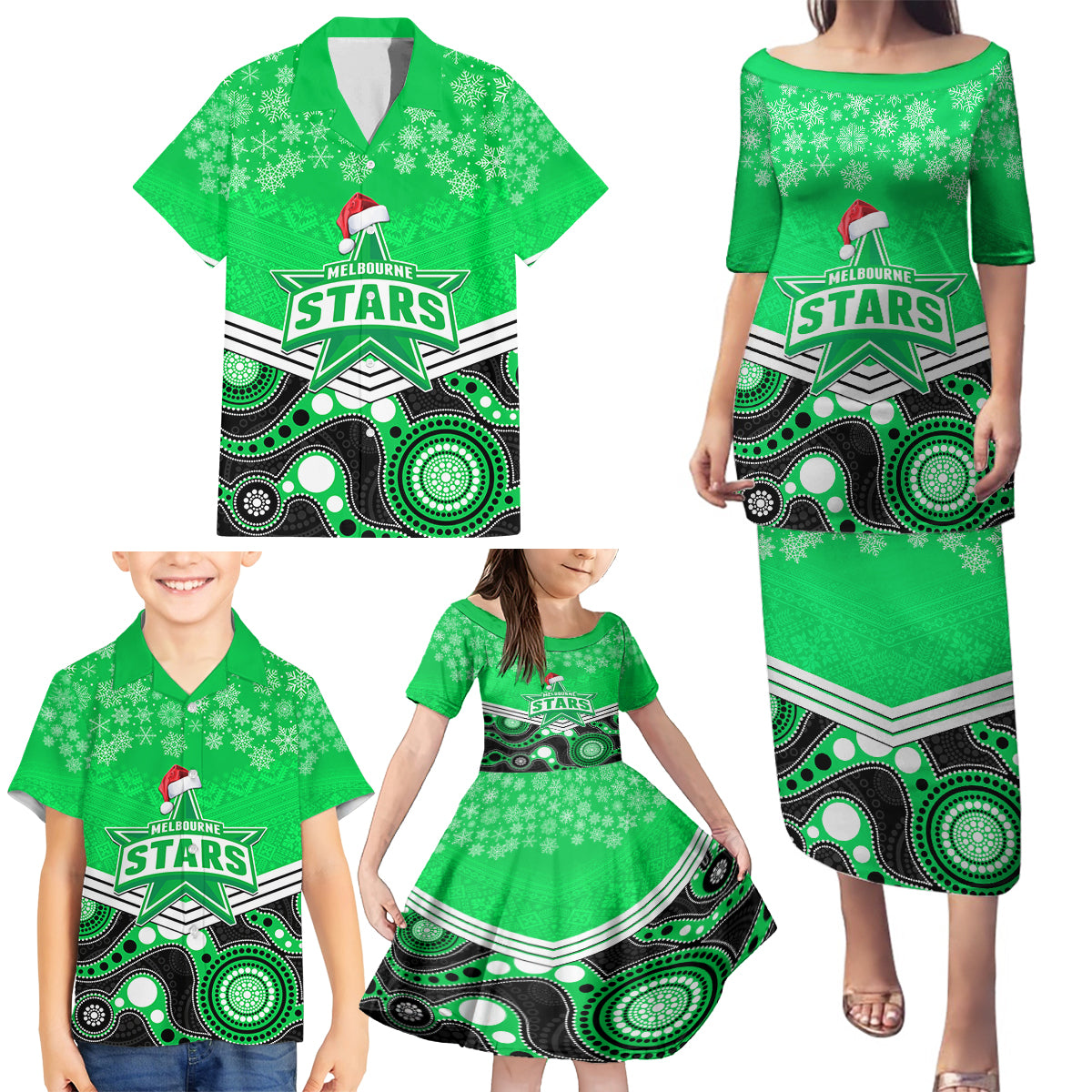 custom-melbourne-stars-cricket-christmas-family-matching-puletasi-dress-and-hawaiian-shirt-merry-xmas-2023-indigenous-art