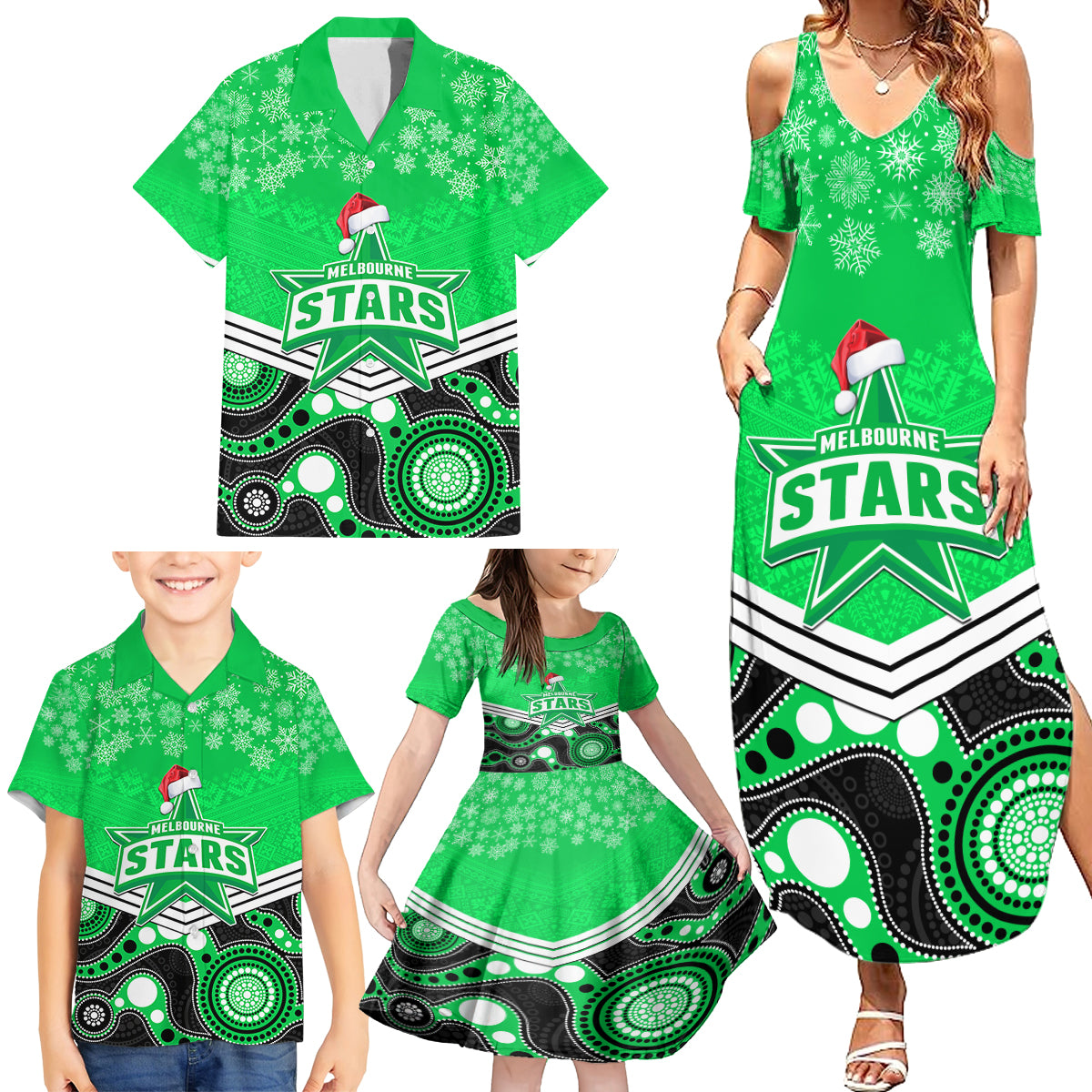 custom-melbourne-stars-cricket-christmas-family-matching-summer-maxi-dress-and-hawaiian-shirt-merry-xmas-2023-indigenous-art