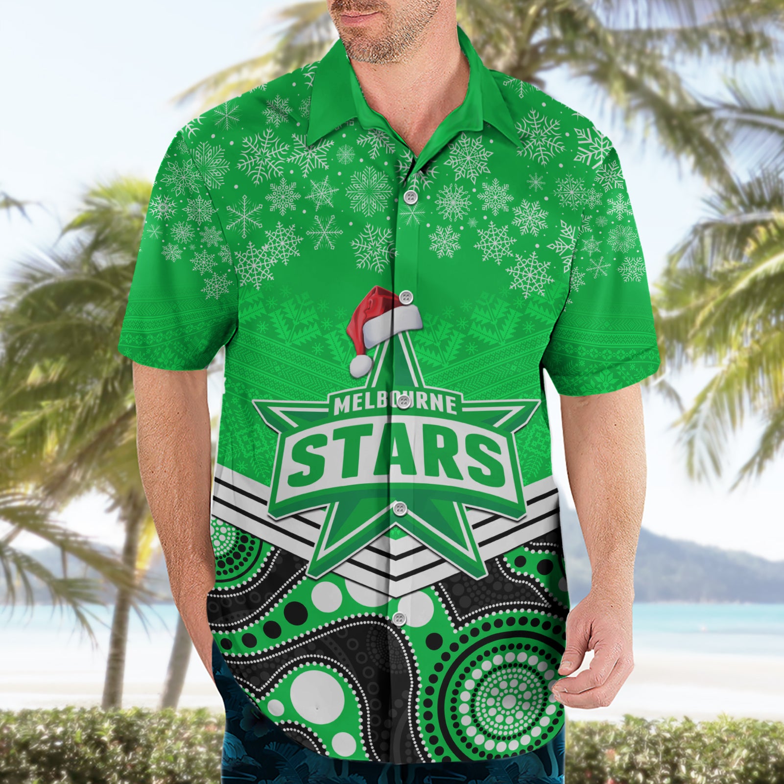 Custom Melbourne Stars Cricket Christmas Hawaiian Shirt Merry Xmas 2023 Indigenous Art - Vibe Hoodie Shop
