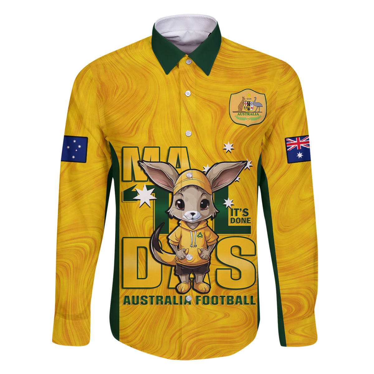 custom-matildas-family-matching-long-sleeve-bodycon-dress-and-hawaiian-shirt-australian-cute-mascot-unique-gold-version