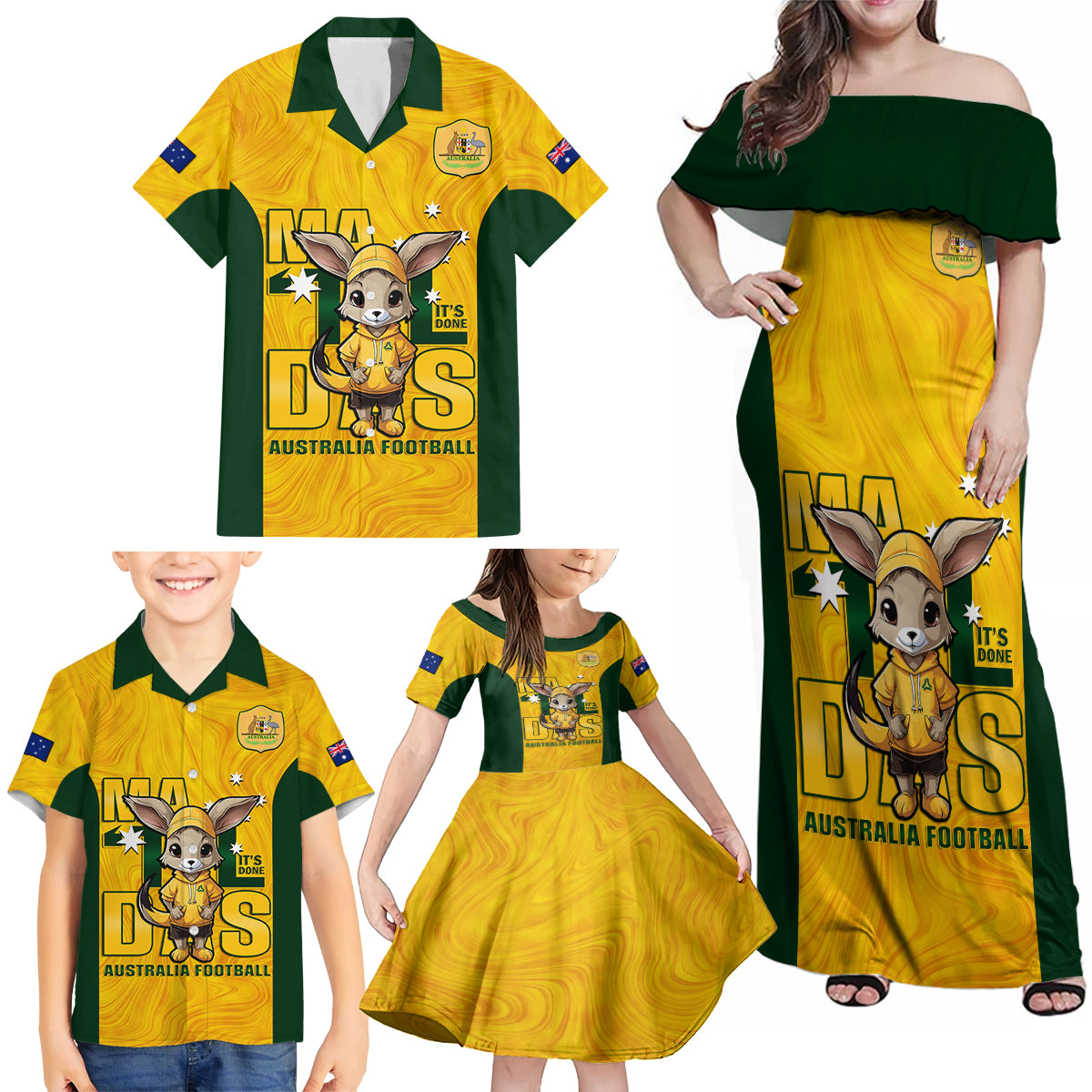 custom-matildas-family-matching-off-shoulder-maxi-dress-and-hawaiian-shirt-australian-cute-mascot-unique-gold-version