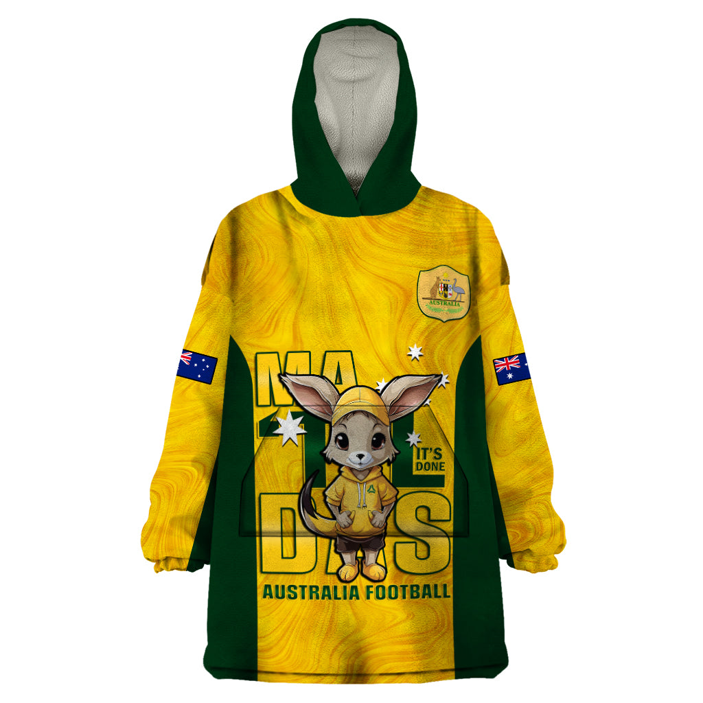 Custom Matildas Wearable Blanket Hoodie Australian Cute Mascot Unique Gold Version - Vibe Hoodie Shop