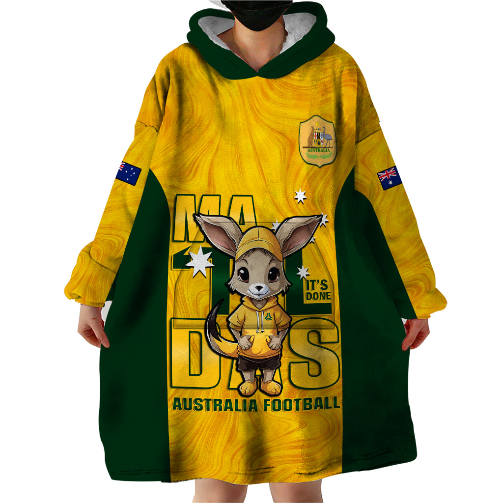 Custom Matildas Wearable Blanket Hoodie Australian Cute Mascot Unique Gold Version - Vibe Hoodie Shop