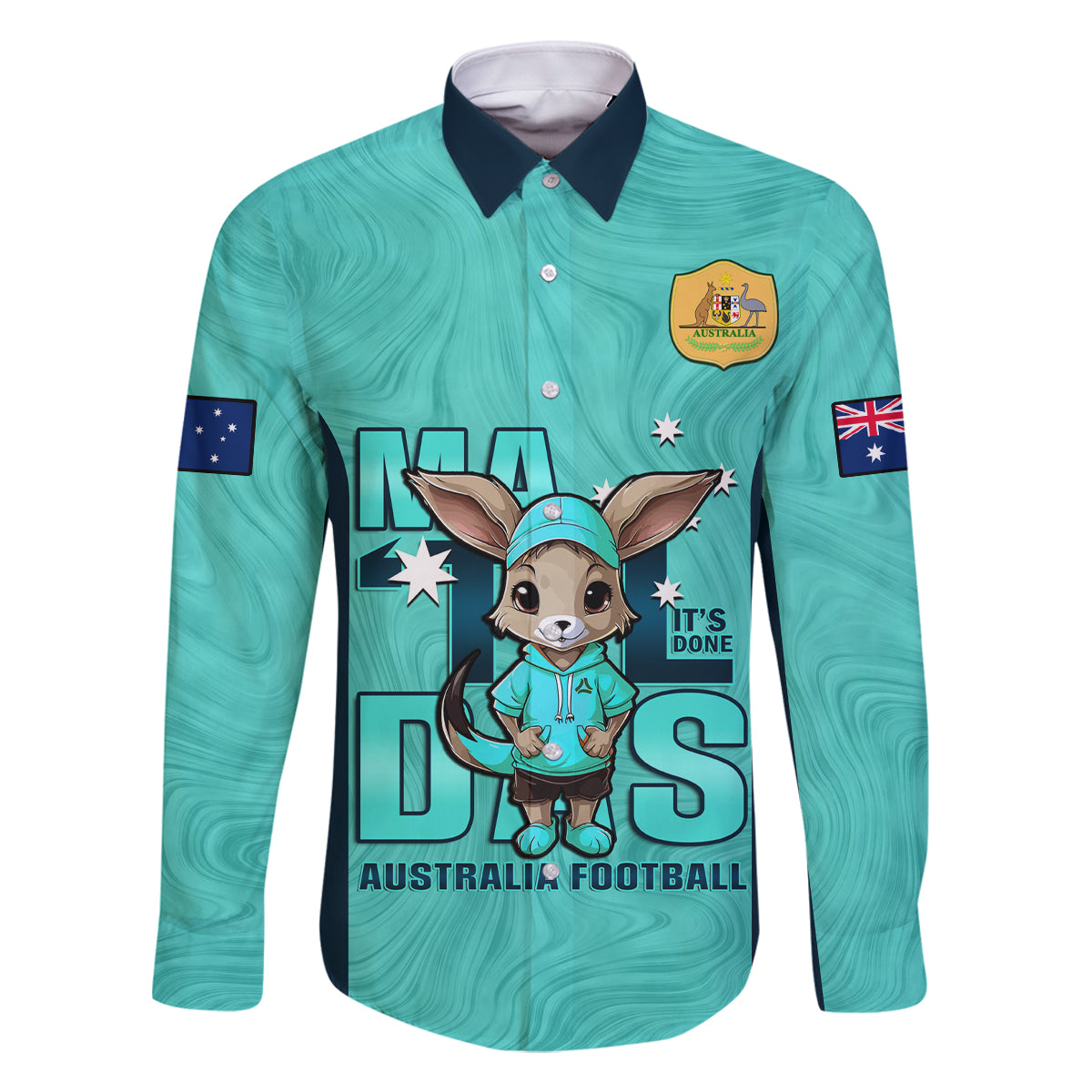 custom-matildas-family-matching-long-sleeve-bodycon-dress-and-hawaiian-shirt-australian-cute-mascot-unique-turquosie-version