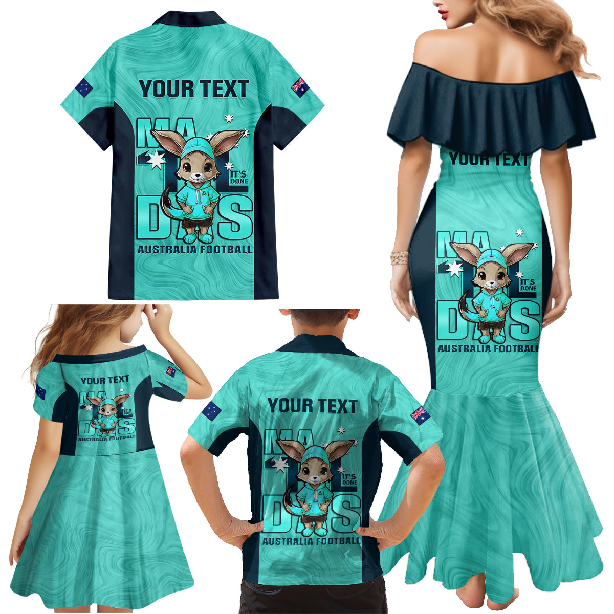 custom-matildas-family-matching-mermaid-dress-and-hawaiian-shirt-australian-cute-mascot-unique-turquosie-version