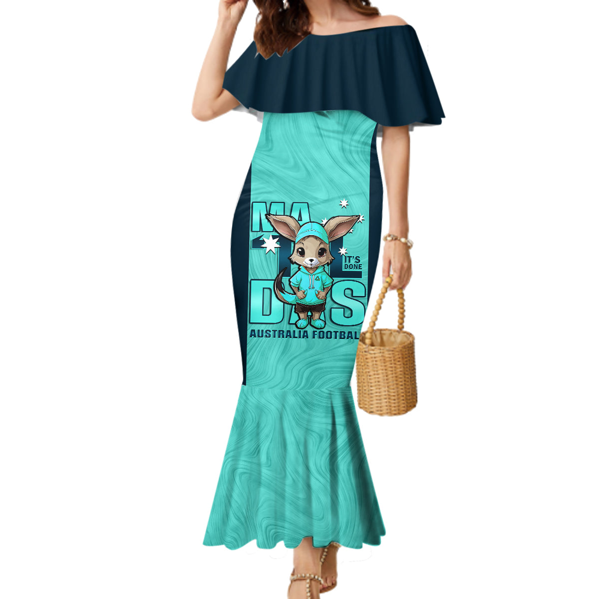 custom-matildas-family-matching-mermaid-dress-and-hawaiian-shirt-australian-cute-mascot-unique-turquosie-version