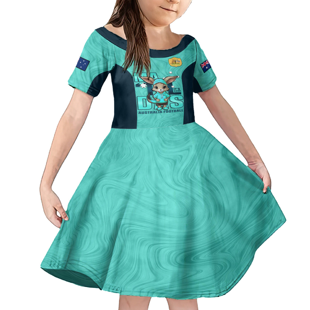 custom-matildas-family-matching-off-shoulder-short-dress-and-hawaiian-shirt-australian-cute-mascot-unique-turquosie-version