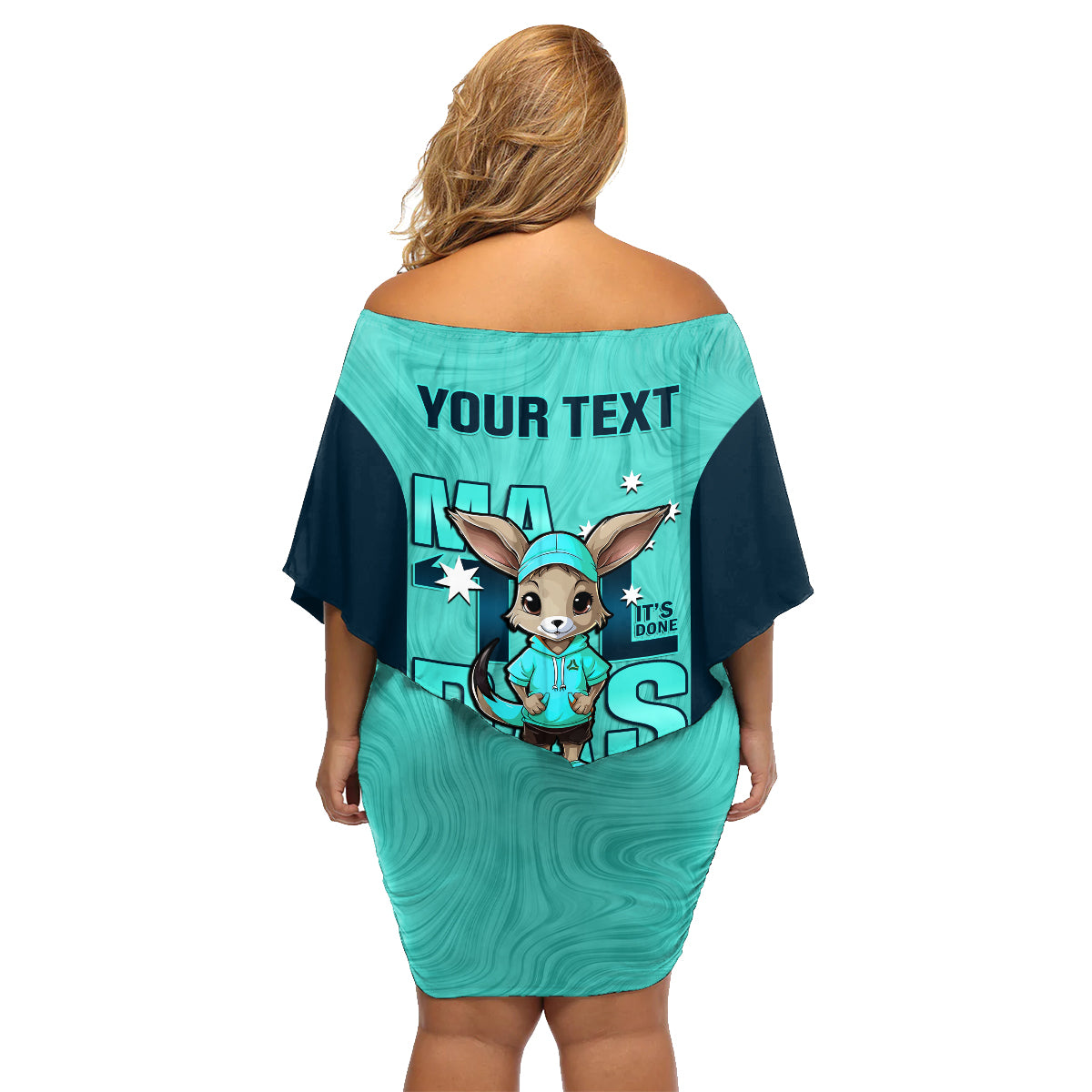 custom-matildas-family-matching-off-shoulder-short-dress-and-hawaiian-shirt-australian-cute-mascot-unique-turquosie-version