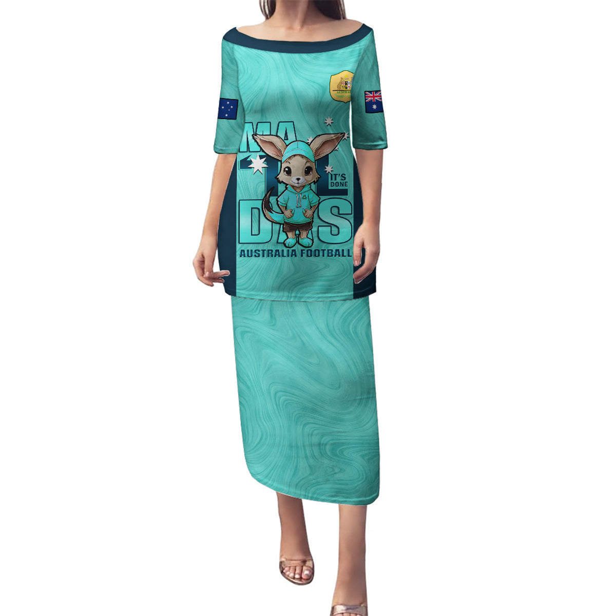 custom-matildas-family-matching-puletasi-dress-and-hawaiian-shirt-australian-cute-mascot-unique-turquosie-version