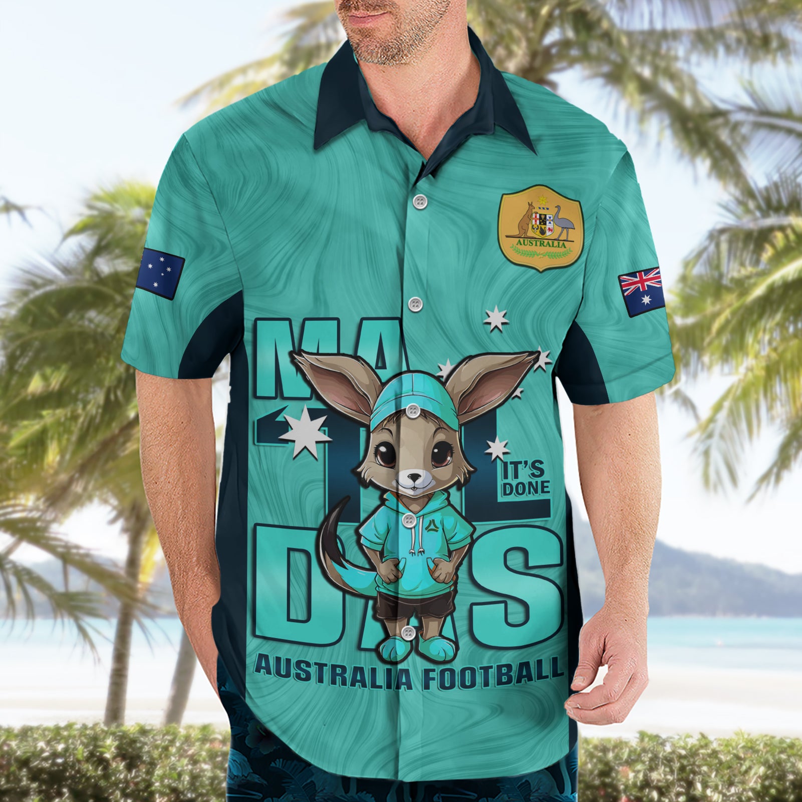 Custom Matildas Hawaiian Shirt Australian Cute Mascot Unique Turquosie Version - Vibe Hoodie Shop