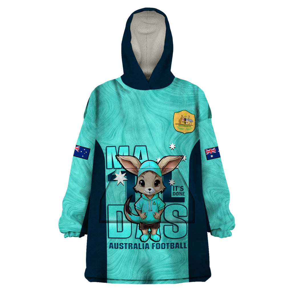 Custom Matildas Wearable Blanket Hoodie Australian Cute Mascot Unique Turquosie Version - Vibe Hoodie Shop