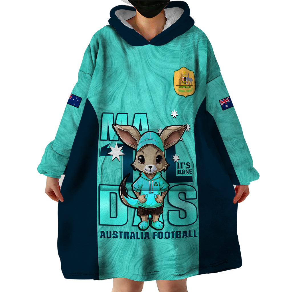 Custom Matildas Wearable Blanket Hoodie Australian Cute Mascot Unique Turquosie Version - Vibe Hoodie Shop