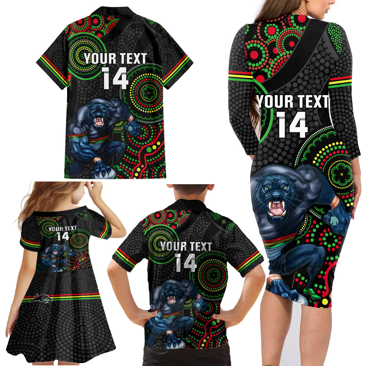 custom-nrl-panthers-family-matching-long-sleeve-bodycon-dress-and-hawaiian-shirt-indigenous-penrith-dynamic-black-version