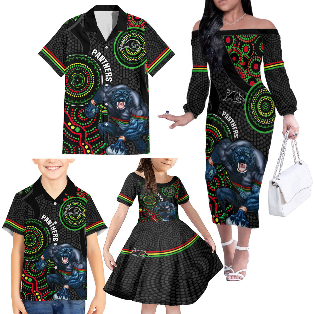 custom-nrl-panthers-family-matching-off-shoulder-long-sleeve-dress-and-hawaiian-shirt-indigenous-penrith-dynamic-black-version