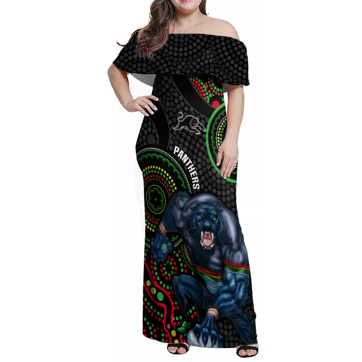 custom-nrl-panthers-family-matching-off-shoulder-maxi-dress-and-hawaiian-shirt-indigenous-penrith-dynamic-black-version