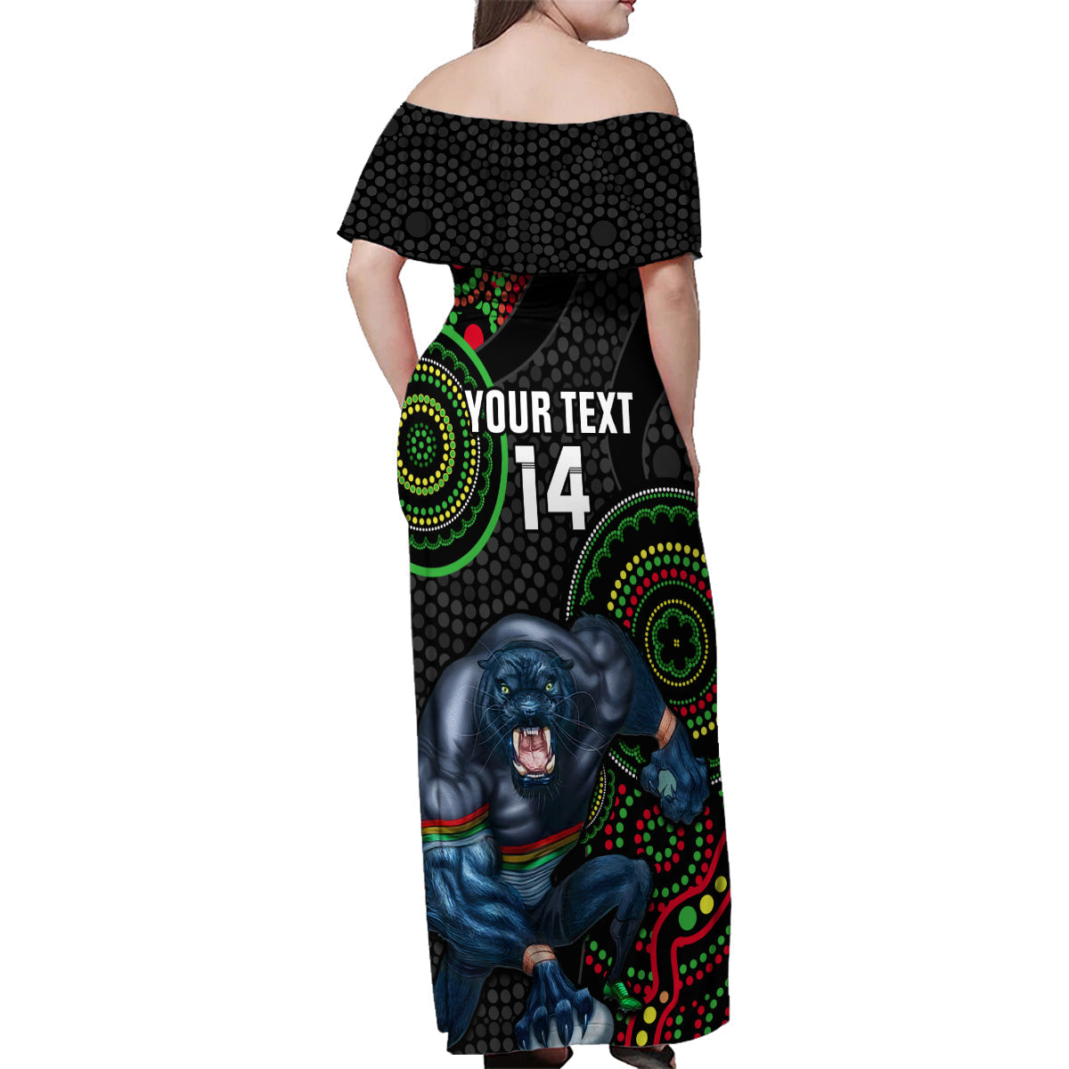 custom-nrl-panthers-family-matching-off-shoulder-maxi-dress-and-hawaiian-shirt-indigenous-penrith-dynamic-black-version