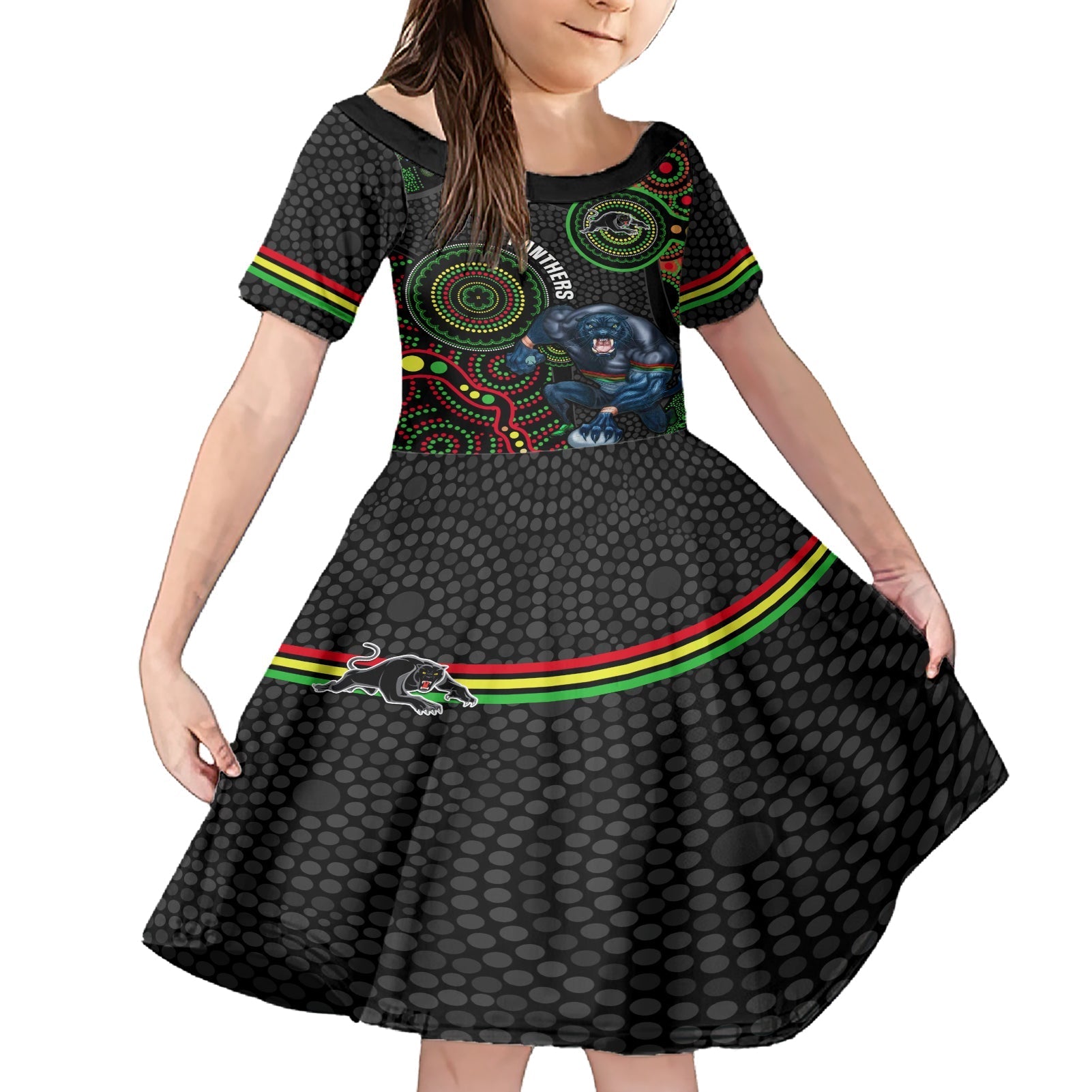 custom-nrl-panthers-family-matching-short-sleeve-bodycon-dress-and-hawaiian-shirt-indigenous-penrith-dynamic-black-version