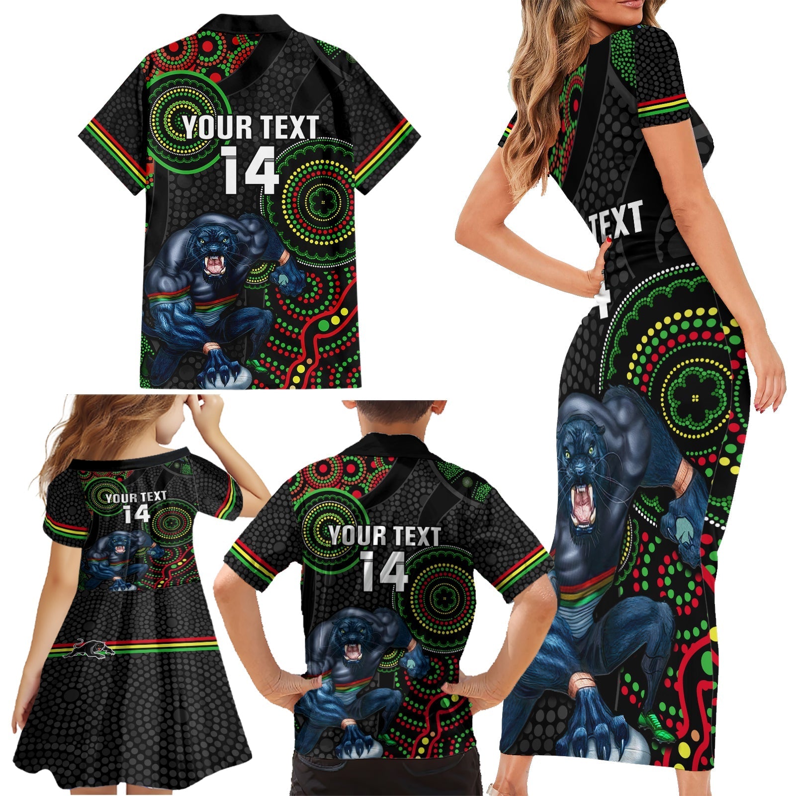 custom-nrl-panthers-family-matching-short-sleeve-bodycon-dress-and-hawaiian-shirt-indigenous-penrith-dynamic-black-version