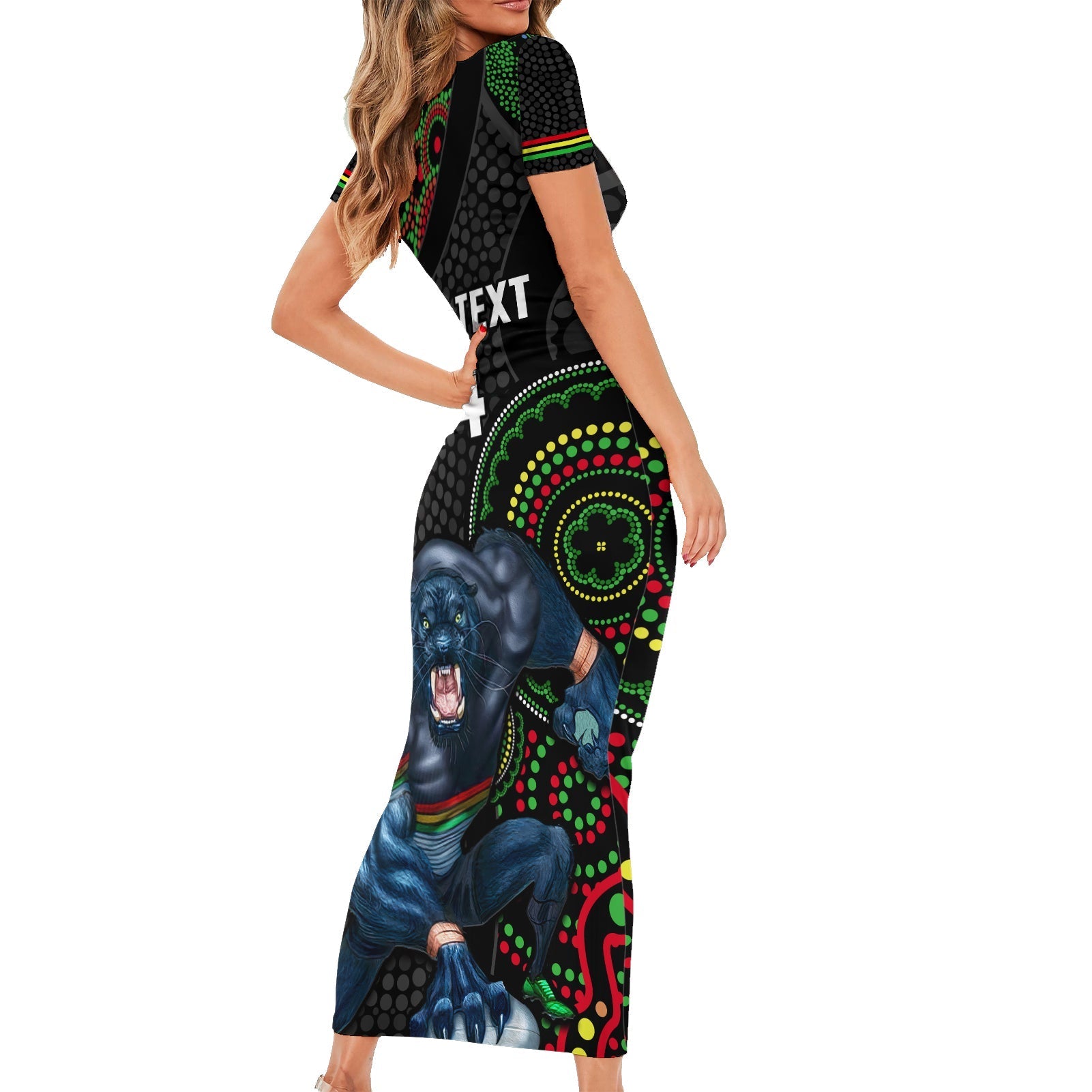 custom-nrl-panthers-family-matching-short-sleeve-bodycon-dress-and-hawaiian-shirt-indigenous-penrith-dynamic-black-version