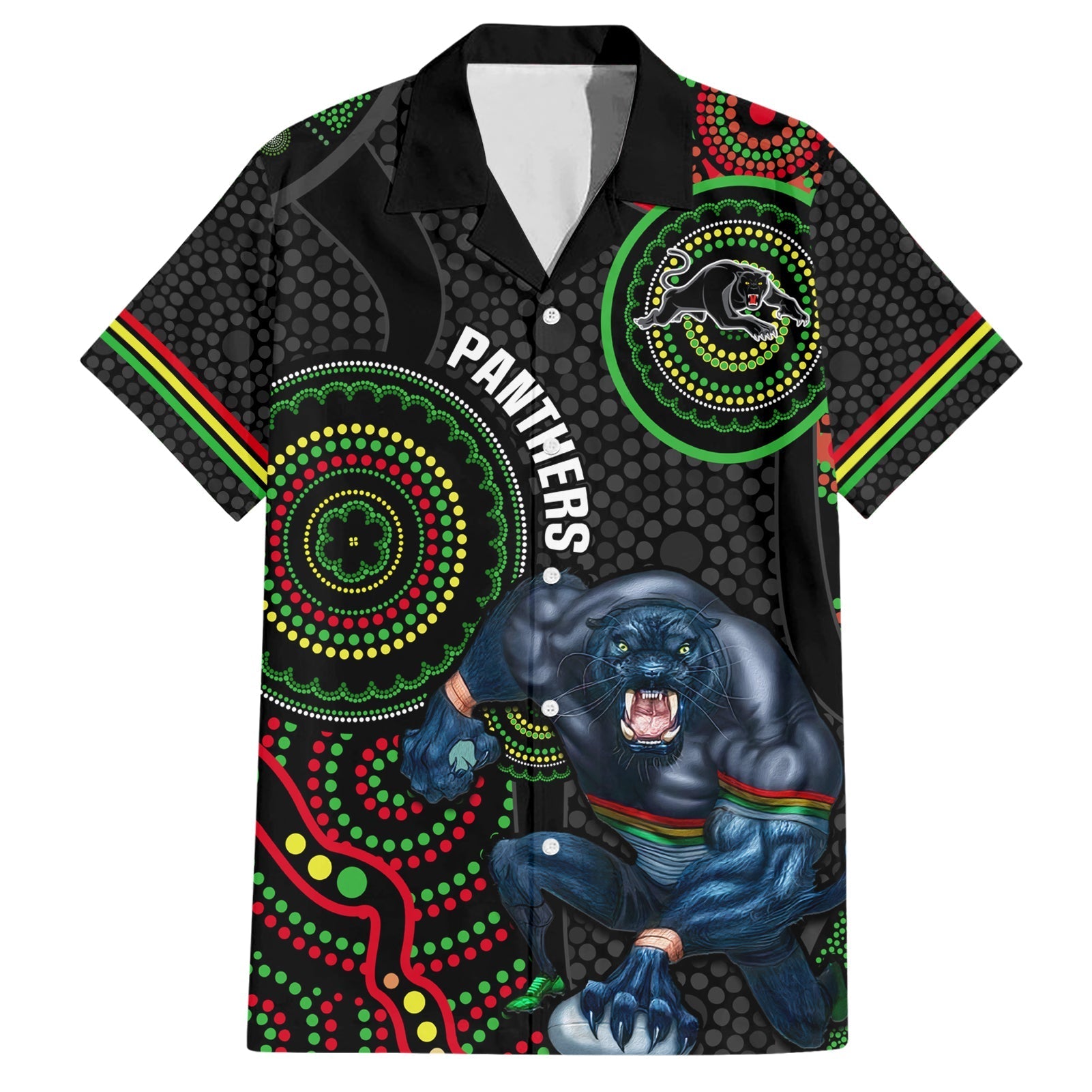 Custom NRL Panthers Hawaiian Shirt Indigenous Penrith Dynamic Black Version - Vibe Hoodie Shop