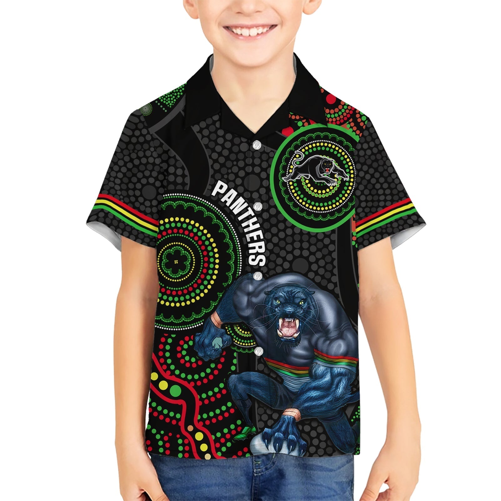 Custom NRL Panthers Hawaiian Shirt Indigenous Penrith Dynamic Black Version - Vibe Hoodie Shop