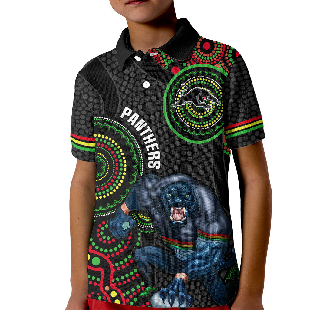Custom NRL Panthers Kid Polo Shirt Indigenous Penrith Dynamic Black Version - Vibe Hoodie Shop