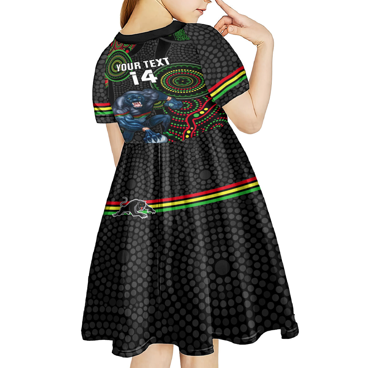 Custom NRL Panthers Kid Short Sleeve Dress Indigenous Penrith Dynamic Black Version - Vibe Hoodie Shop