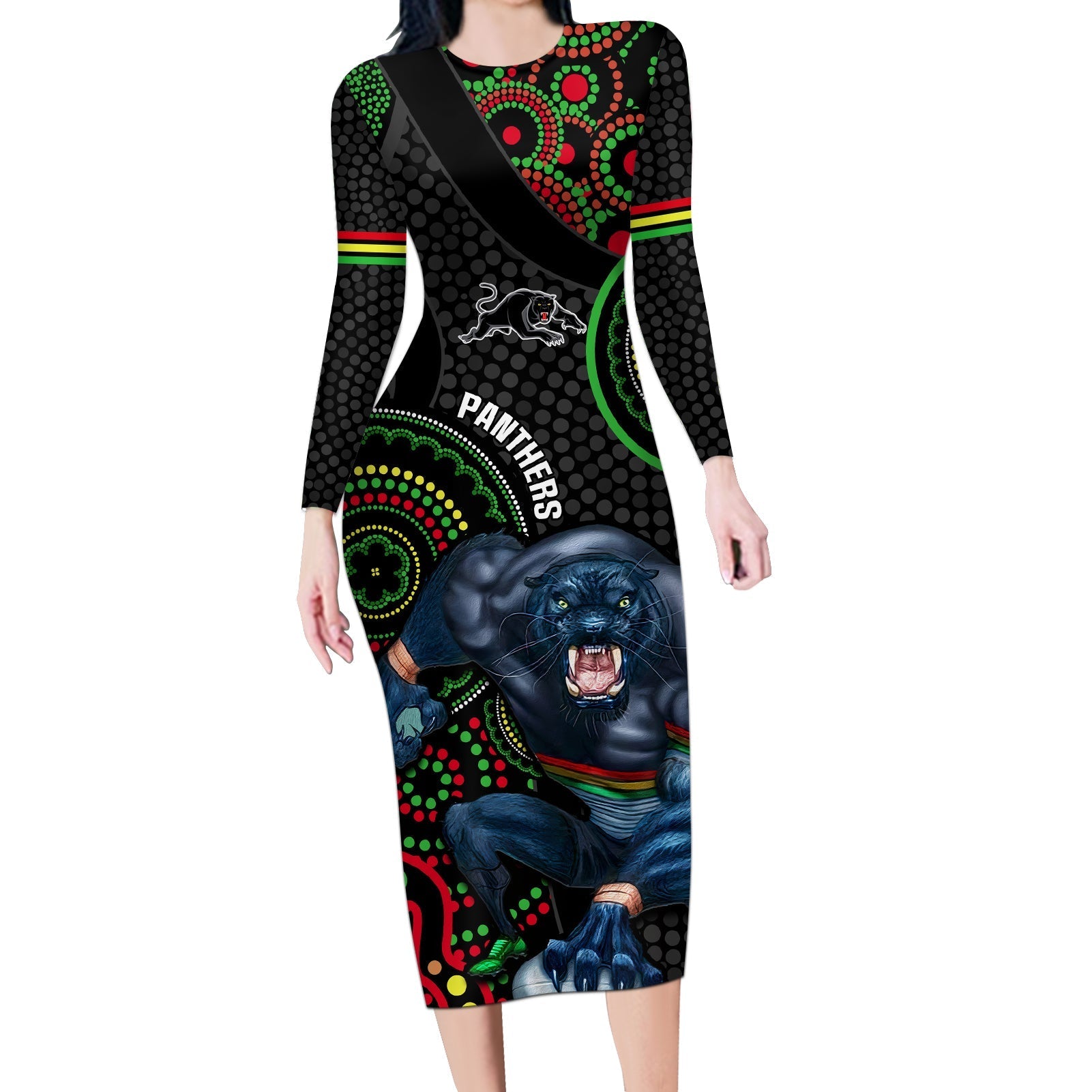 custom-nrl-panthers-long-sleeve-bodycon-dress-indigenous-penrith-dynamic-black-version