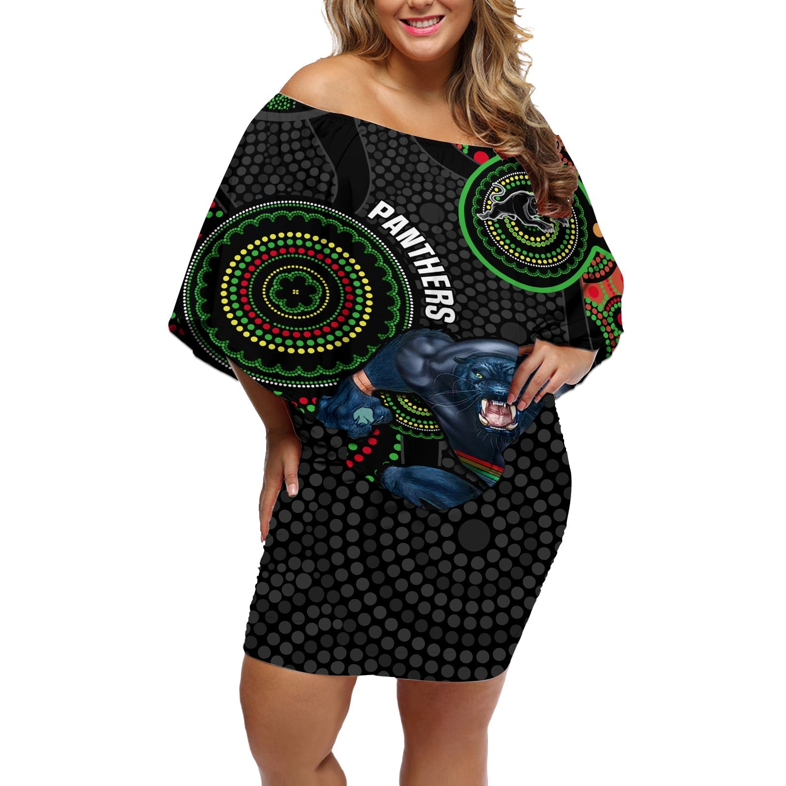 custom-nrl-panthers-off-shoulder-short-dress-indigenous-penrith-dynamic-black-version