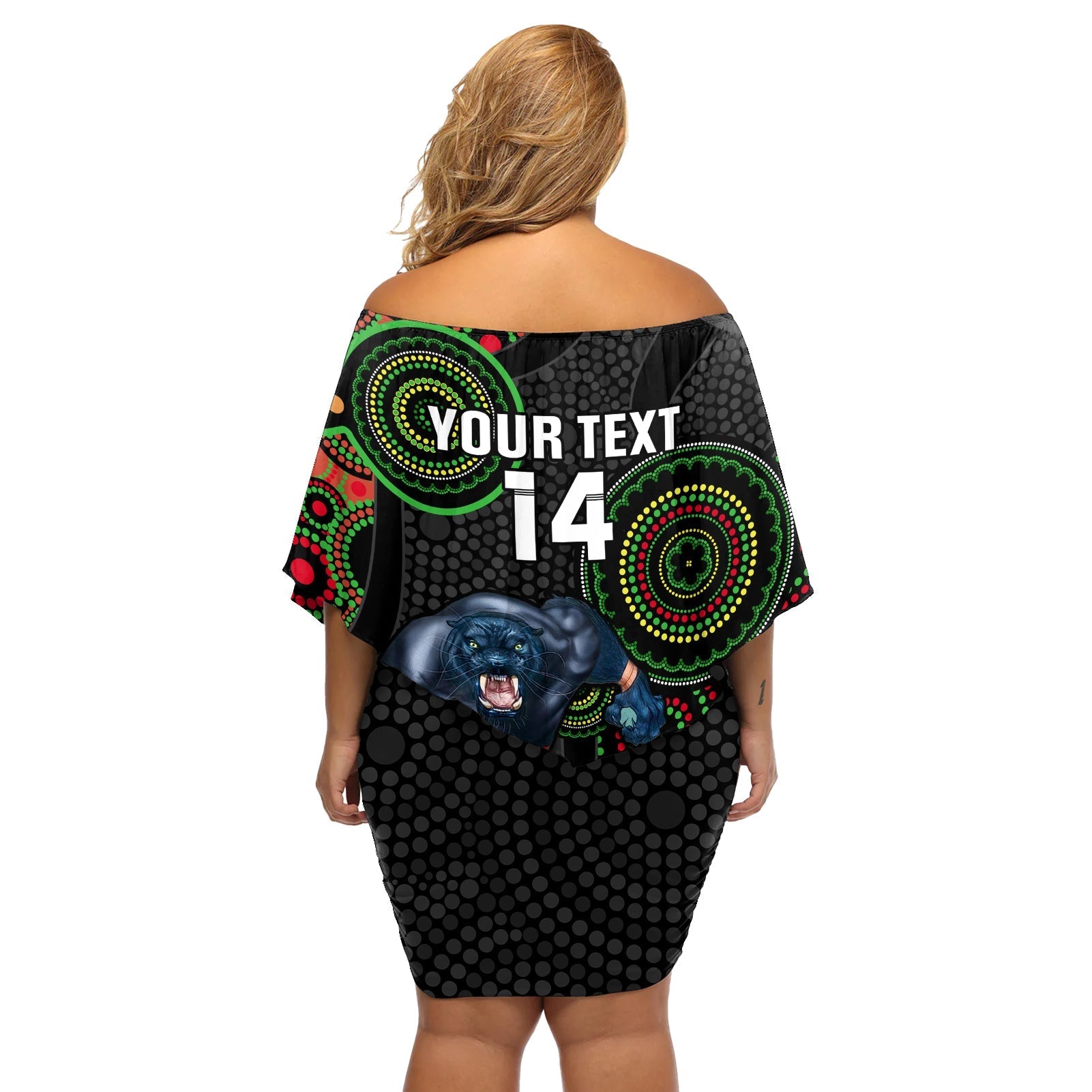 custom-nrl-panthers-off-shoulder-short-dress-indigenous-penrith-dynamic-black-version
