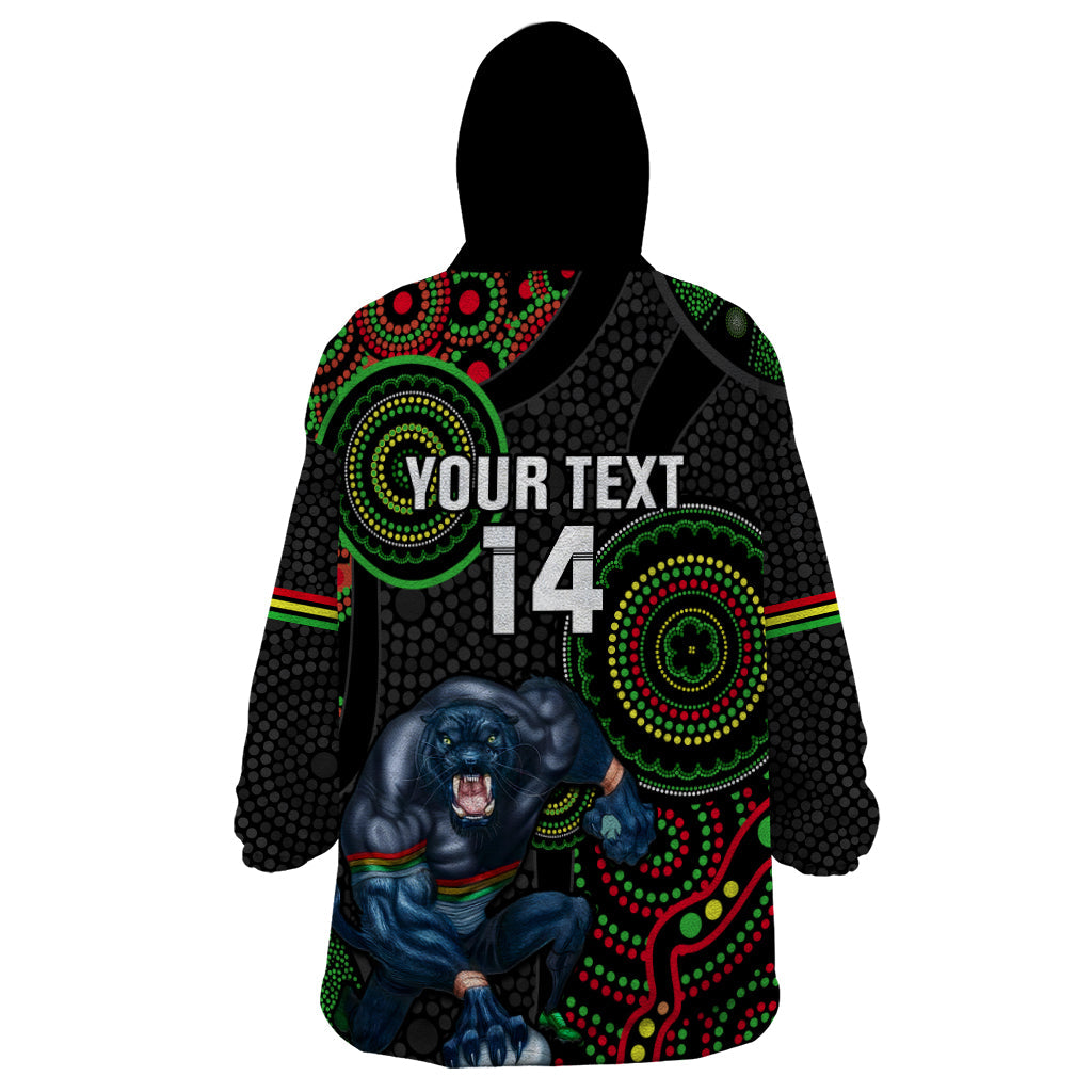 Custom NRL Panthers Wearable Blanket Hoodie Indigenous Penrith Dynamic Black Version - Vibe Hoodie Shop