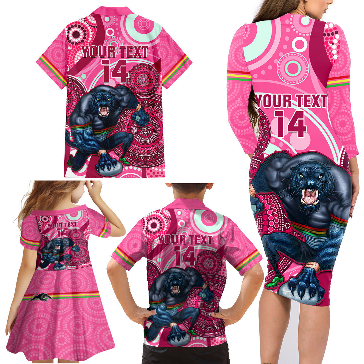 custom-nrl-panthers-family-matching-long-sleeve-bodycon-dress-and-hawaiian-shirt-indigenous-penrith-dynamic-pink-version